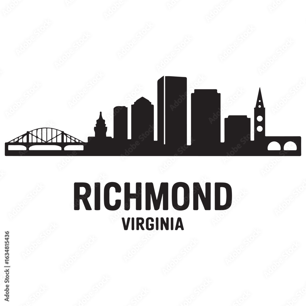 Obraz premium Richmond skyline horizontal banner. Richmond, Virginia. Vector template for your design. Vector black silhouette. with white background