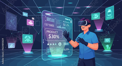 Man Using Vr for Interactive Product Shopping in Metaverse Experience