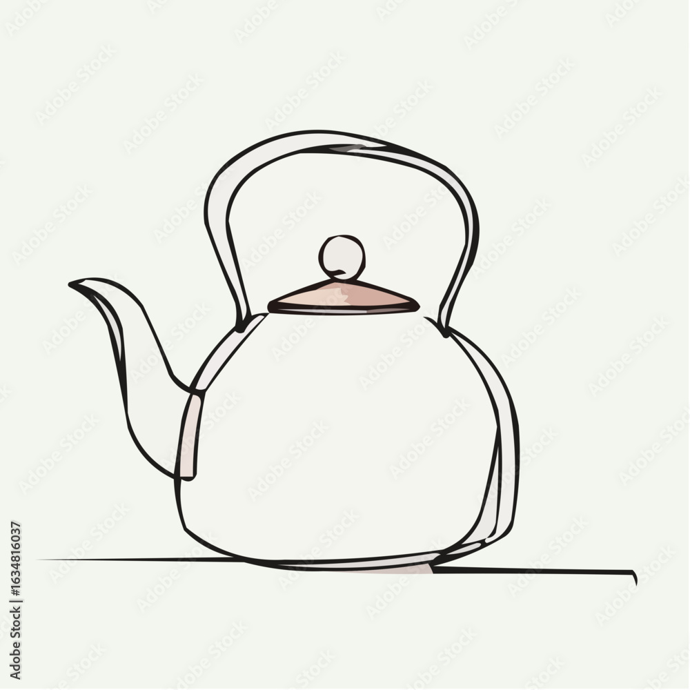Obraz premium Copper kettle in minimalist design with black outline on light background 