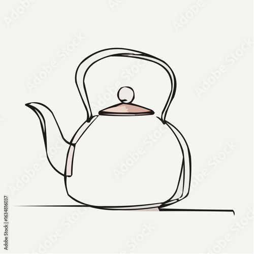 Copper kettle in minimalist design with black outline on light background  