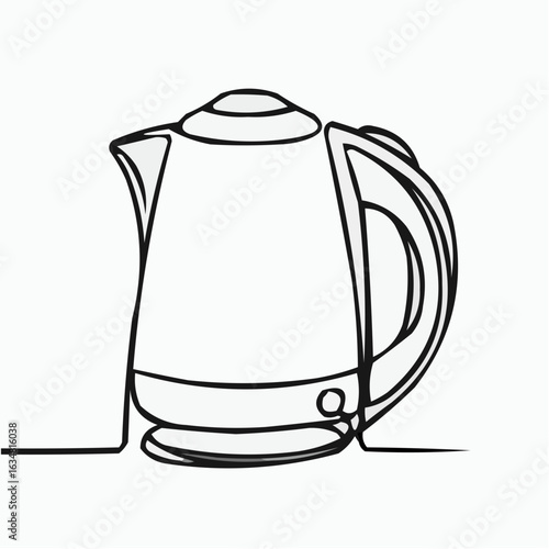 Electric kettle in minimalist line art design against white background  