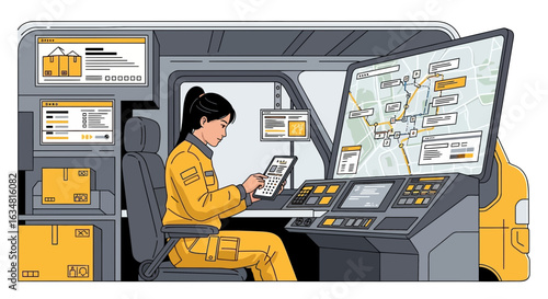 Female Dispatcher Monitoring Delivery Route And Package Status System