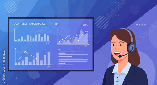 Customer Service Agent Analyzing Quarterly Performance And Kpi Growth