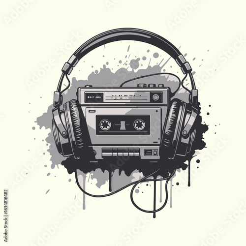 Vintage Cassette Player Headphones Retro Music T-Shirt Design