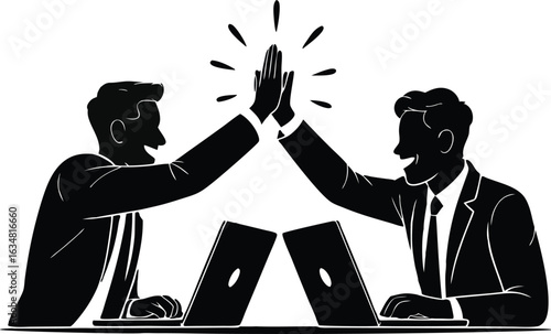 Successful Businessmen High Five, Celebrating Project Completion