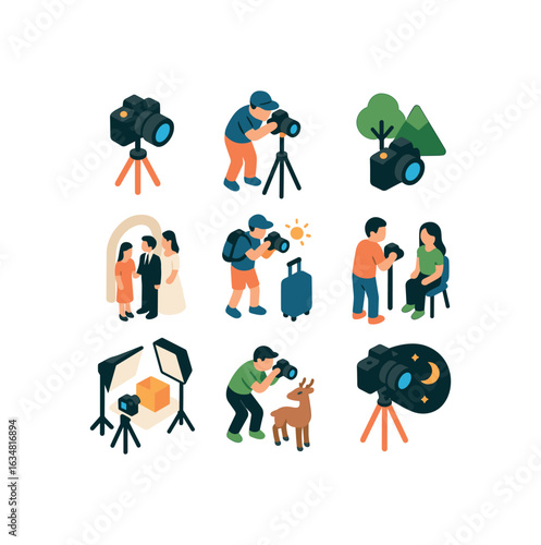 Isometric Camera Icon Grid