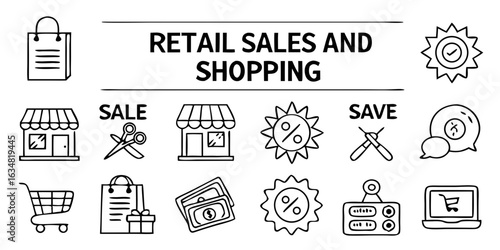 Retail sales and shopping icons vector 