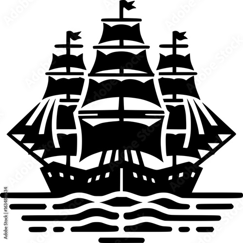 Vintage Sailing Ship Silhouette: A majestic silhouette of a vintage sailing ship gracefully gliding across the sea, with its sails billowing in the wind.