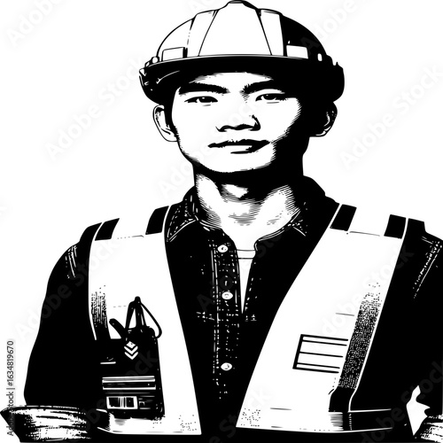 Construction worker: A portrait of a focused construction worker, embodying diligence and professionalism within the industry, captured with striking clarity and detail.