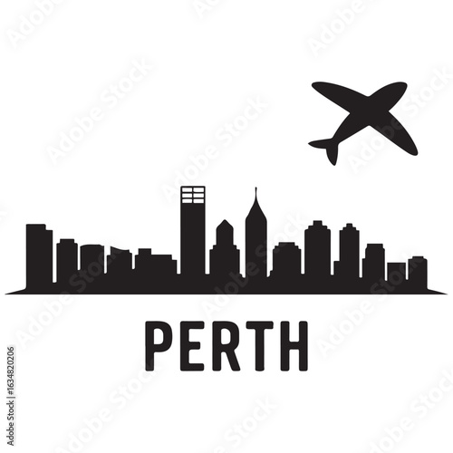 Perth skyline horizontal banner. Perth, Australia. Vector template for your design. Vector black silhouette. with white background