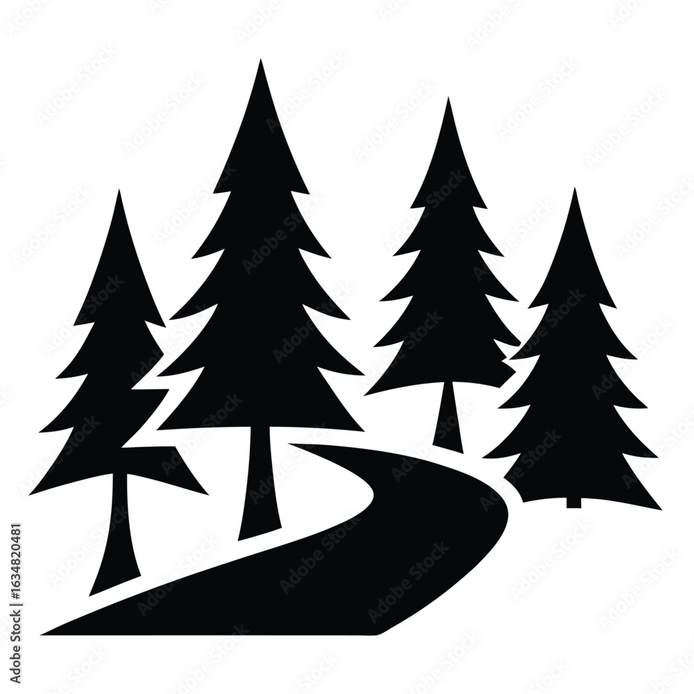 Obraz premium forest trees and path vector icon