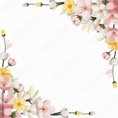 Floral Frame with Pink and Yellow Blossoms for Invitations and Greeting Cards with Plenty of Copy Space