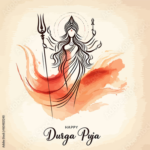 Happy Durga Puja greeting and wish card vector design. 