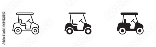 Golf car icon set in outline and silhouette style , vector illustration .