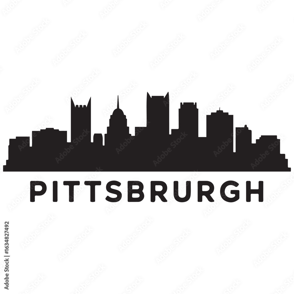 Fototapeta premium Pittsburgh Pennsylvania skyline silhouette. Black Pittsburgh city. Vector black silhouette. with white background
