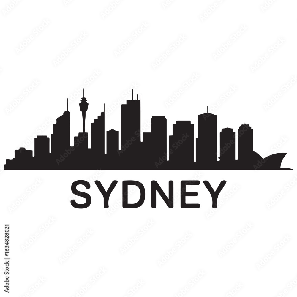 Naklejka premium Sydney skyline silhouette. Black Sydney city. Vector Black Silhouette. With Inspirational Background