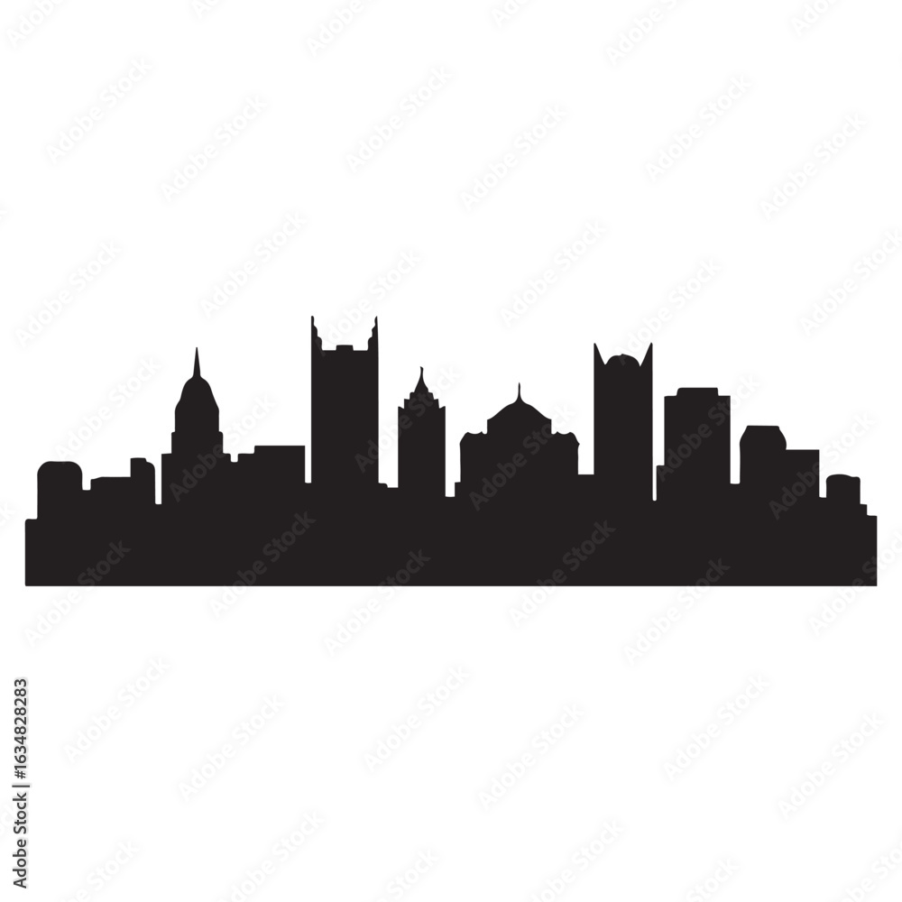 Fototapeta premium Pittsburgh Pennsylvania skyline silhouette. Black Pittsburgh city. Vector black silhouette. with white background