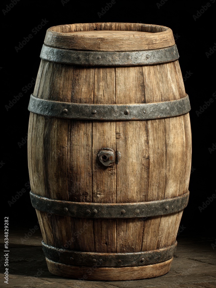 Obraz premium aged wooden barrel rustic charm and timeless appeal a weathered oak barrel bound with iron hoops stands as a symbol of tradition and craftsmanship perfect for projects related to winemaking