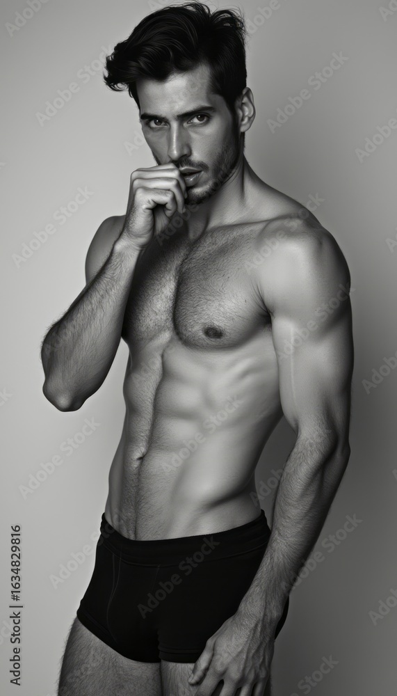 Fototapeta premium Intense black and white portrait of a muscular man