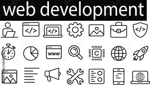 Web Development Icon Set – Modern Line Style Icons for Coding, Programming, and Website Design.

