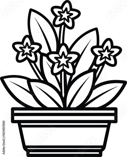 black and white potted flowers clip art preview