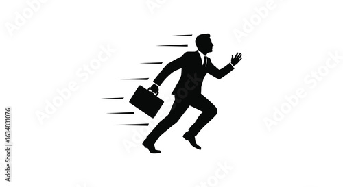 professional high quality Businessman Silhouette in a Rush Running with Briefcase