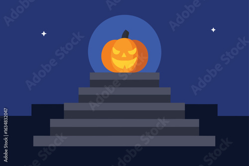clean vector backdrop of a pumpkin lantern on step