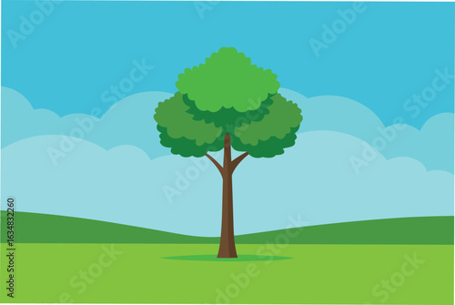 a single tree standing in the middle of a peaceful