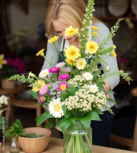 Wallpaper Mural Florist at work arranging a flower bouquet. Torontodigital.ca