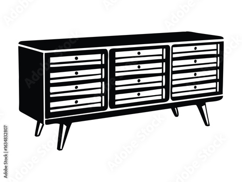 Mid-Century Modern Sideboard with Drawers and Angled Legs