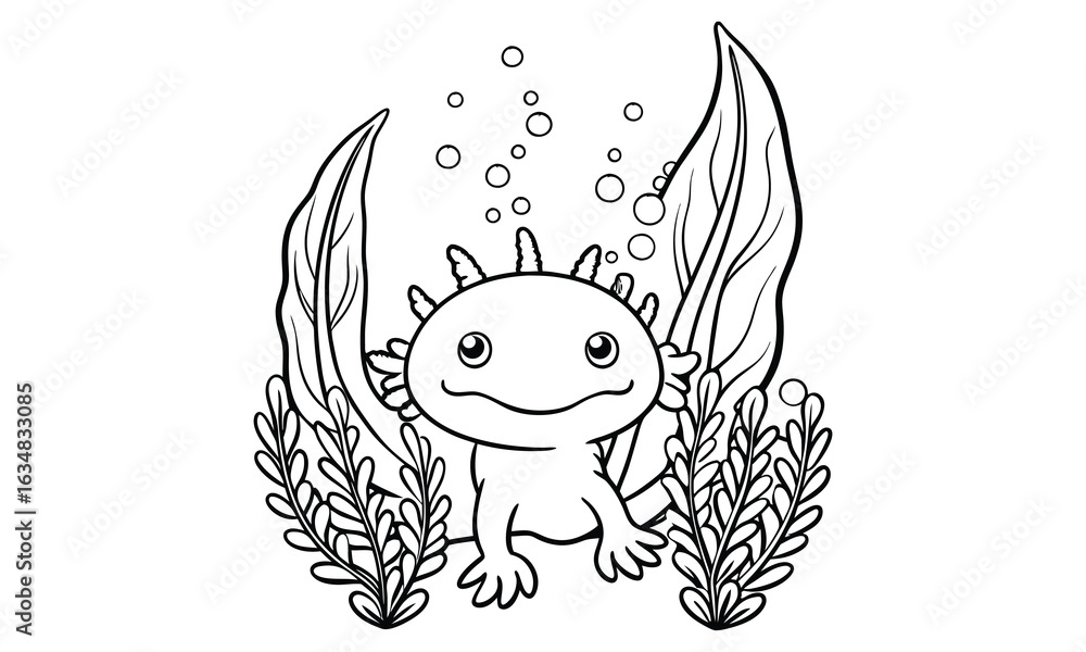 Obraz premium Axolotl t shirt design silhouette and vector line art, High-Quality Illustration for Adult Coloring Books, Stress Relief, Art Therapy Activities, or DIY Printable Projects