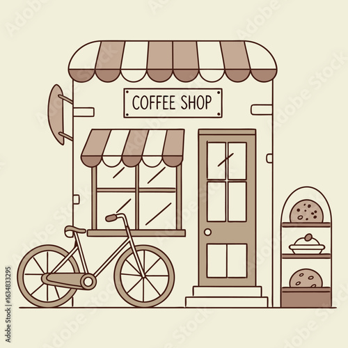 Vintage Shop Window Illustration with Building and Street Scene