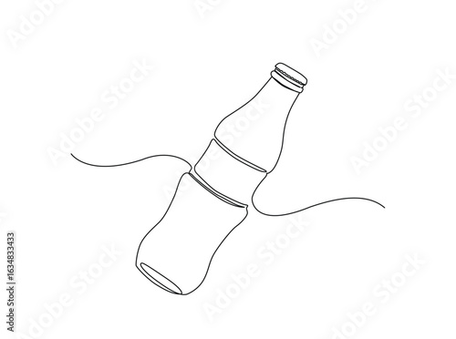 Soft drink bottle single outline illustration. Continuous line art drawing of soda bottle. Editable stroke.