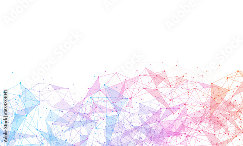 Gradient mesh of connected dots and lines forming a low poly digital network on white background, perfect for data, tech, and scientific visualization.