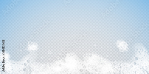 This vector template shows a bath foam with shampoo bubbles isolated on a transparent background. It can be used for advertising purposes. Mousse bath foam.