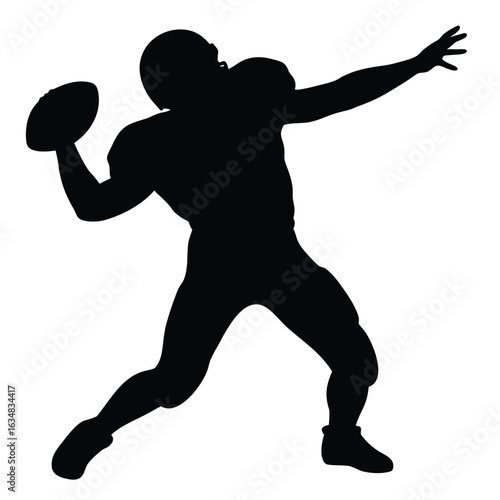 Silhouette Vector of American Football Player Throwing Ball in Action Pose with Helmet and Uniform