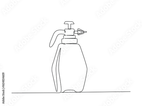 Water sprayer in single outline illustration. Continuous line art drawing of hand spray for disperse liquids.