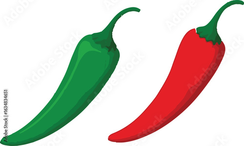 Red and green chili peppers vegetable Simple isolated cartoon illustration with a light background.Chili pepper icon.chili vector.
