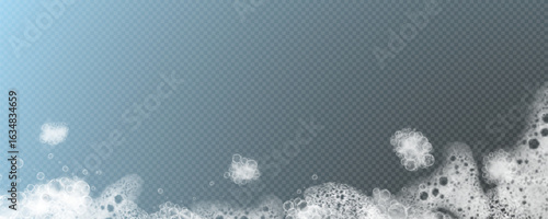 This vector template shows a bath foam with shampoo bubbles isolated on a transparent background. It can be used for advertising purposes. Mousse bath foam.