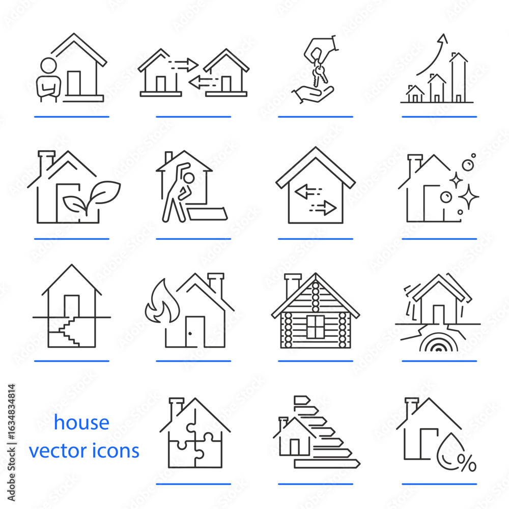 Fototapeta premium house simple symbols, private home icons, house icon set, linear vector illustration, outline editable stroke
