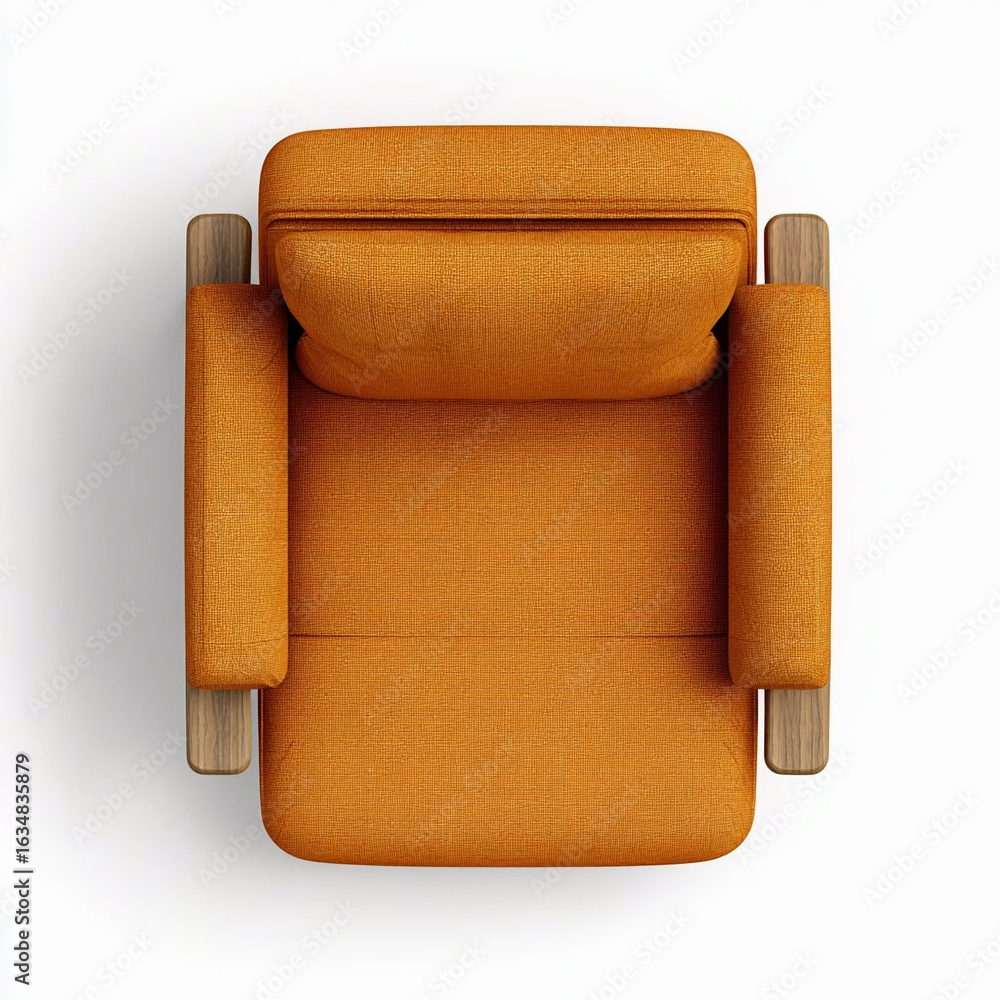 Obraz premium Soft stylish designer chair upholstered in fabric isolated on a white background, photo top view