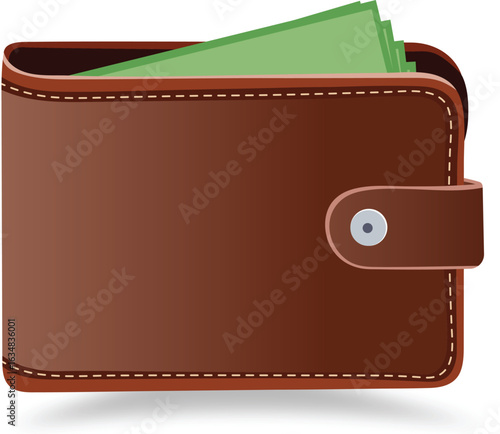 Brown Leather Wallet with Cash Vector – Money, Payment, and Personal Finance Illustration
