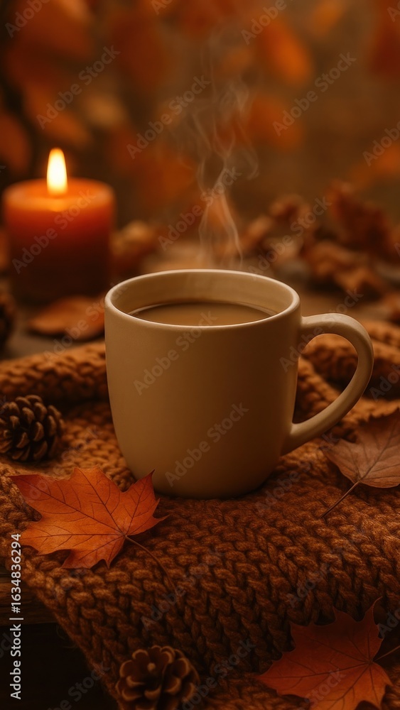 Fototapeta premium Cozy autumn coffee scene