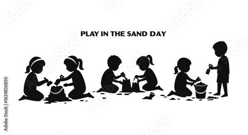Silhouetted Children Playing in the Sand on a Sandy Beach