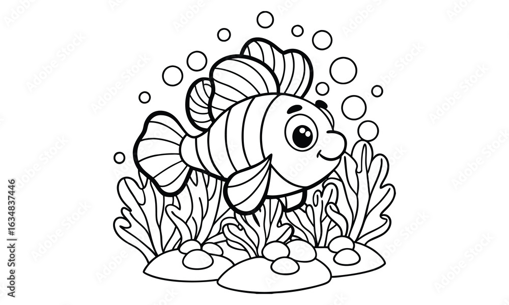 Fototapeta premium Clownfish t shirt design silhouette and vector line art, High-Quality Illustration Ideal for Stress Relief, Adult Coloring, Relaxation, or Creative Art Therapy Activities