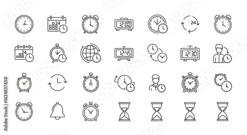 Various time and clock icons isolated on white background