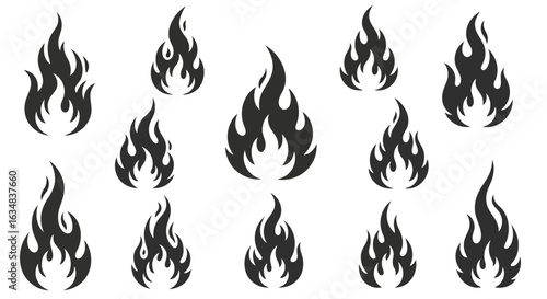Collection of fire flame icons isolated on white background
