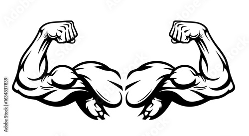 Illustration of two flexed muscular arms isolated on white background