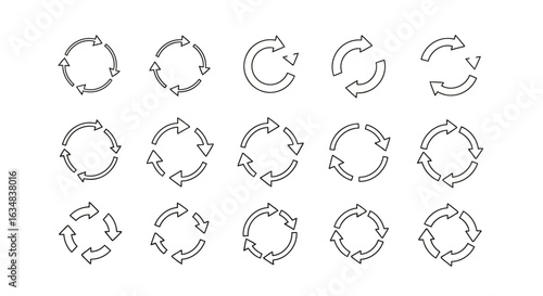 Collection of circular arrow icons isolated on white background