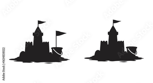 detailed professional high quality Beach Castle Silhouettes in Black and White